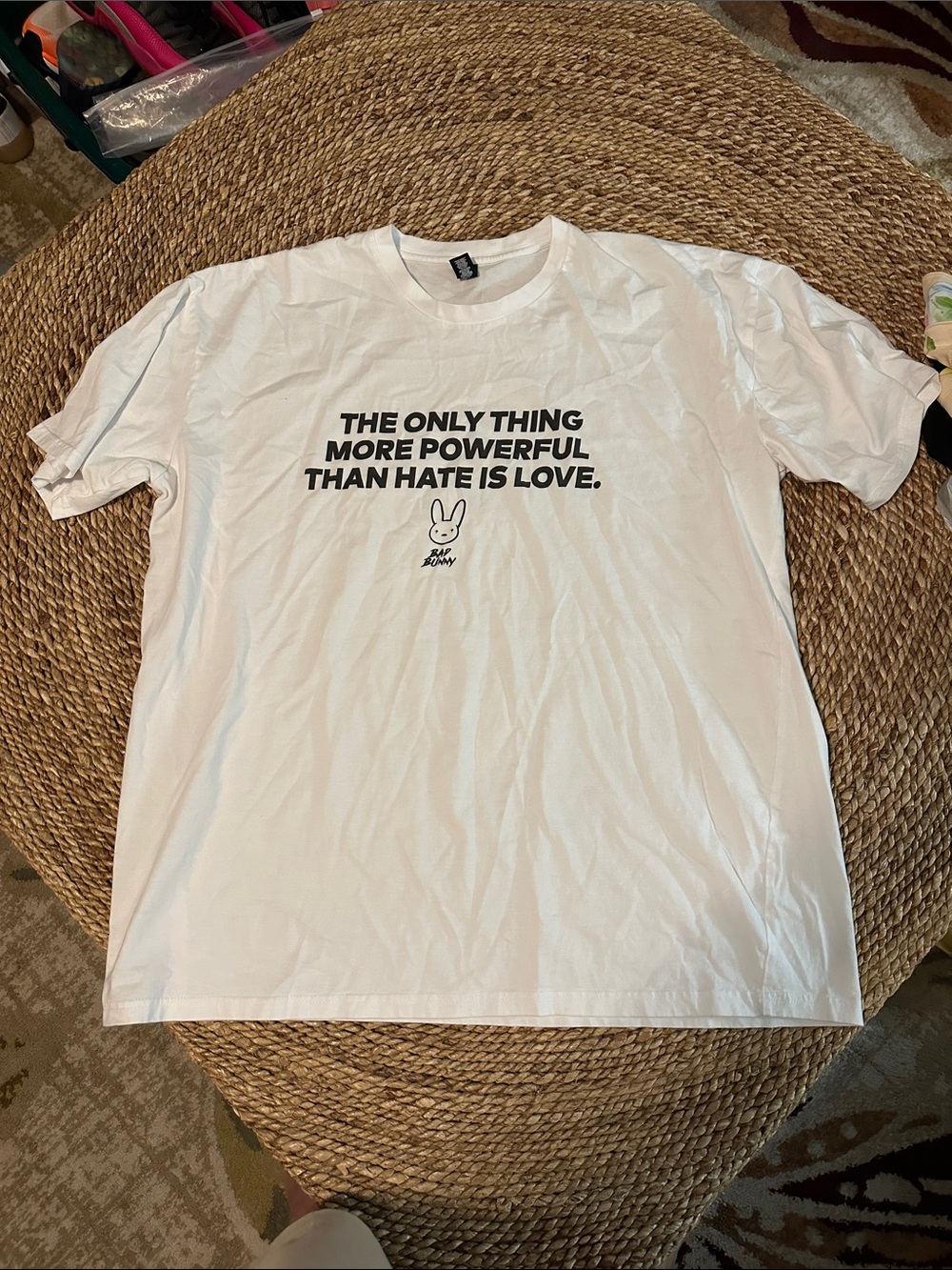 Bad Bunny size 2XL White Graphic Tee with 'Love' Slogan